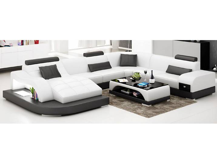 Xlmoebel Wohnlandschaft Beleuchtetes Ledersofa in modernem Design für gemütliche Abende, Hergestellt in Europa