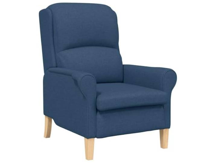 Moderner Sessel aus blauem Stoff mit Holzstruktur Schickes Design, bequeme Polsterung, Beine aus Hevea, pflegeleicht, vielseitiger Stil