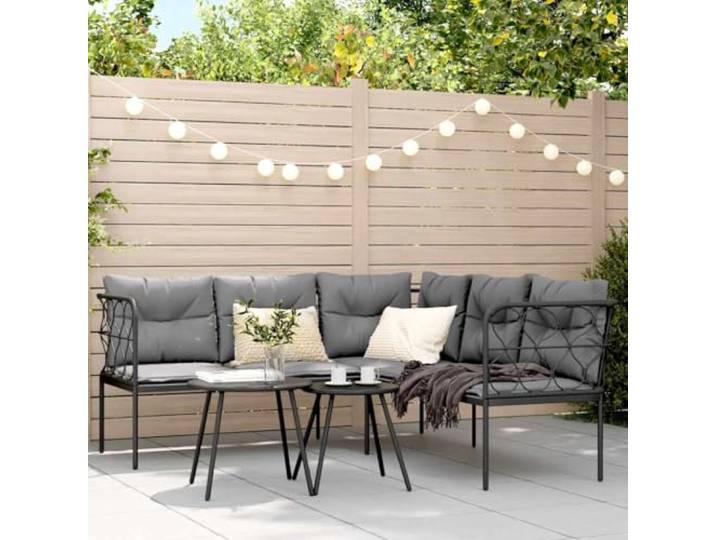HEFZGDB Outdoor-Sofagarnitur mit Kissen Schwarz Stahlrahmen und Textilene Stoff Gartenmöbel Set für Terrasse mit abnehmbaren Bezügen und Stabiler Tischplatte