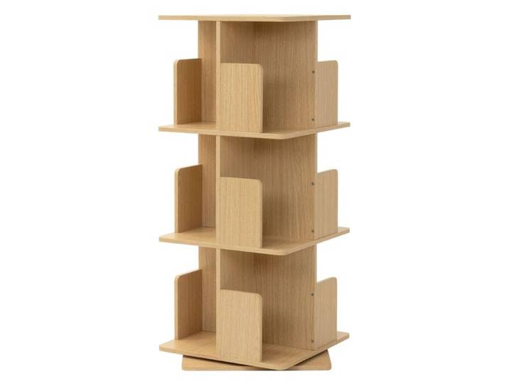 Bibliothèque tournante pivotante ML-Design 3 niveaux 12 compartiments beige chêne bois 40x94x40 cm