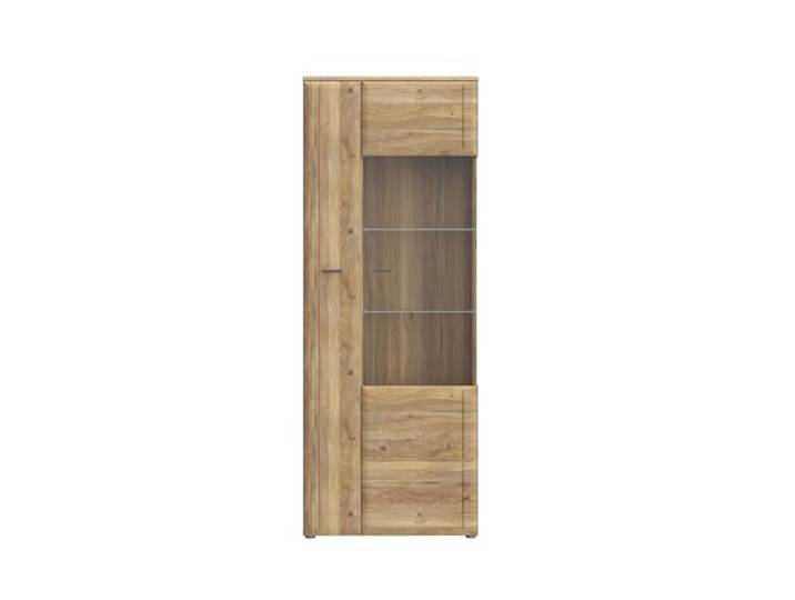 möbelando Stauraumvitrine >AKINORI< in Mauvella Eiche Dekor (197,6 × 75,1 cm) überzeugt mit 1 Glastür, Soft-Close-Türen und Glaseinlegeböden im modernen Design.