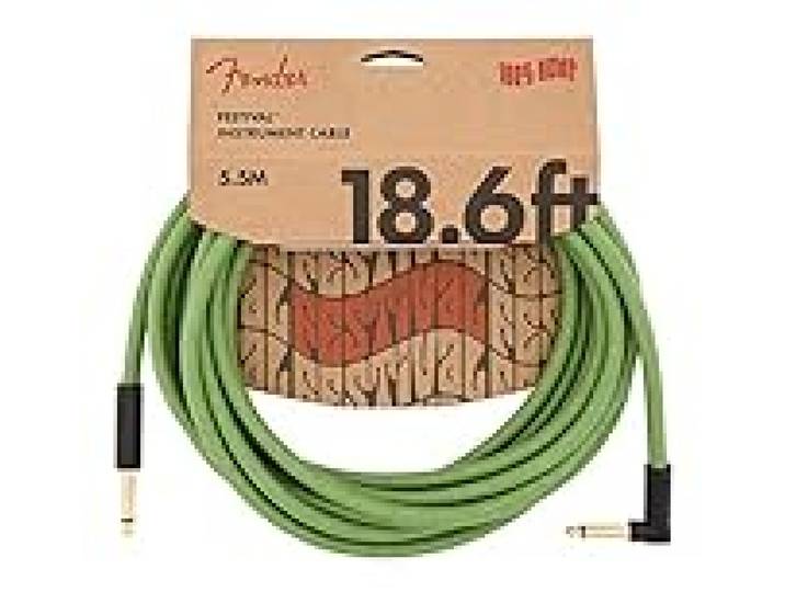 Fender Festival Câble Instrument Chanvre Droit/Angle Vert 5.5M Câble guitare électrique éco-responsable, chanvre naturel, connecteurs droit/angle, scène & studio, durable, vert