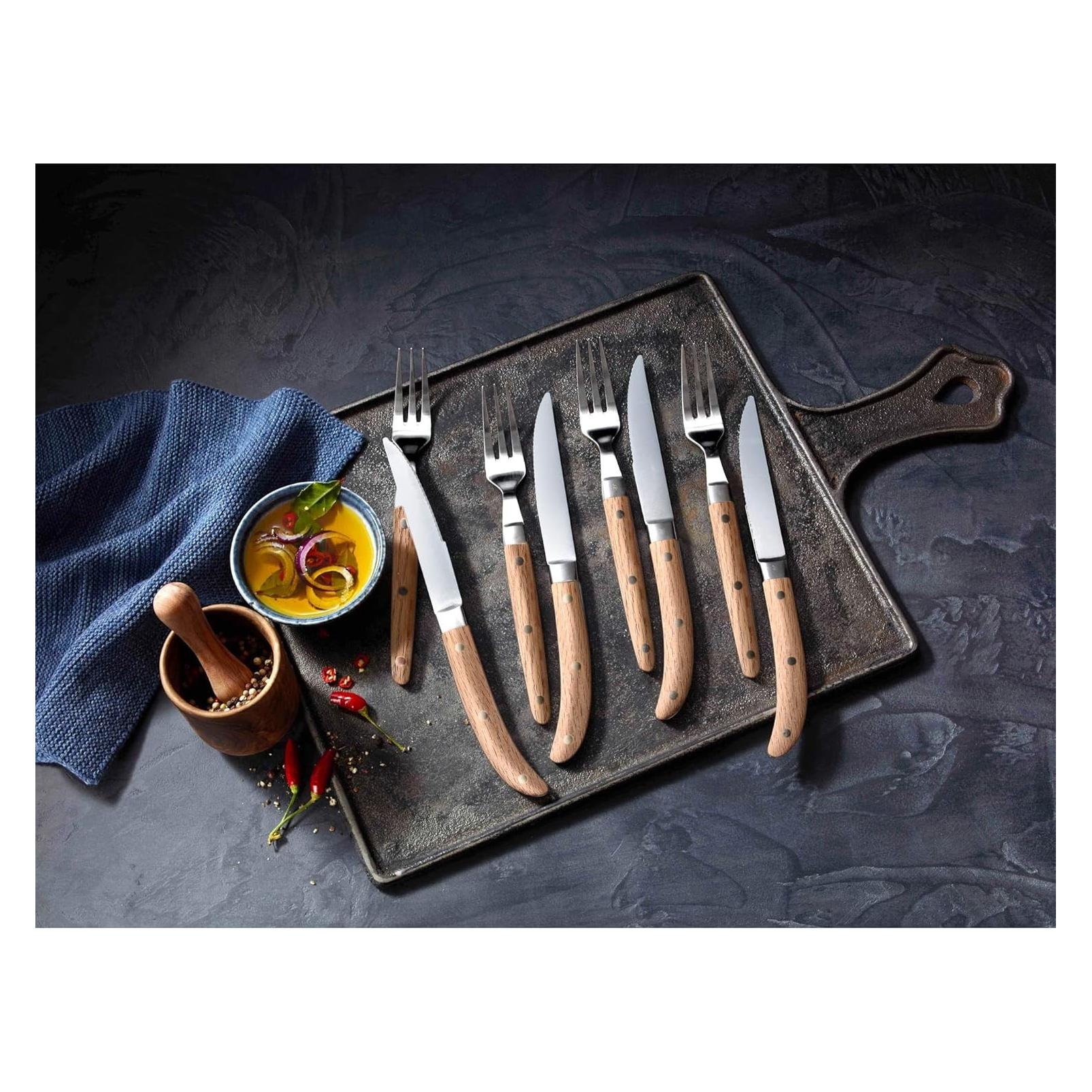 WMF Steakmesser Set 6tlg Pizzamesser Ranch Spezialklingenstahl Eichenholz Holzbox (6 Stk., Messer) (12.8064.6046)