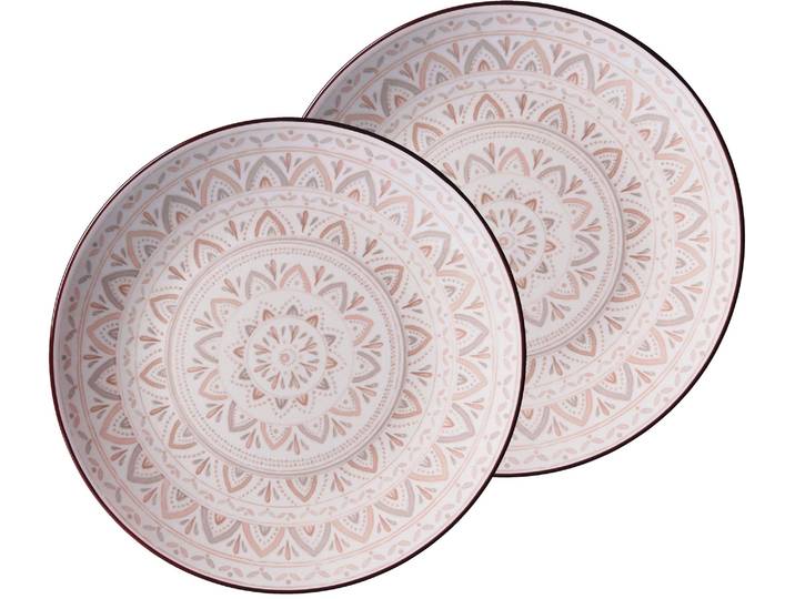 Dessertteller RITZENHOFF & BREKER Valencia , rosa (natur, hellbraun, hellrosa), Ø:21,5cm, Steinzeug, Speiseteller, Dessertteller, Teller Set, Steinzeug, südländisches Dekor in Stempeltechnik