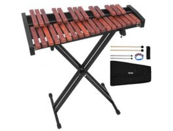 VEVOR Glockenspiel, 32 Noten, professionelles Xylophon-Schlaginstrument aus Holz, mit höhenverstellbarem Ständer aus Kohlenstoffstahl, 4 Schlägeln, Tragetasche, Musikinstrumenten-Set für Anfänger