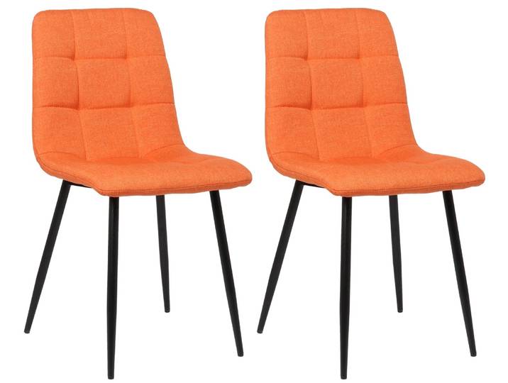 TPFLiving 2er Set Esszimmerstuhl Till Stoff Gestell Metall matt Schwarz - Orange