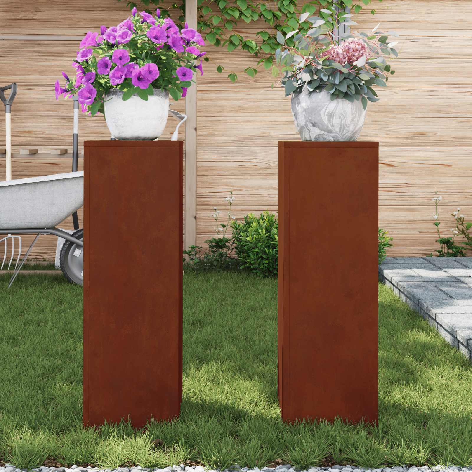 vidaXL Support de Plante 2 pc Rouillé 24 x 24 x 75 cm Acier patiné