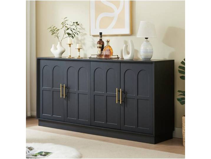 Buffet bas moderne noir – MDF – 169 cm – 2 portes – style contemporain