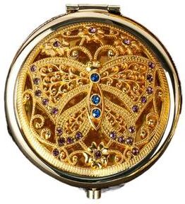 Fusion Finds Elegant Pocket Mirror Crystal Glitter Metal Compact Makeup Mirror For Purse & Travel butterfly