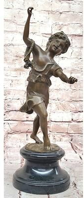 Bronzhaus Bronze Dancing Girl Sculpture – Joyful Child Figurine On Marble Base