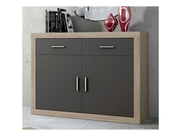 Buffet - PEGANE - Buffet bas - Chêne cambrian - Graphite - 2 tiroirs et 2 portes