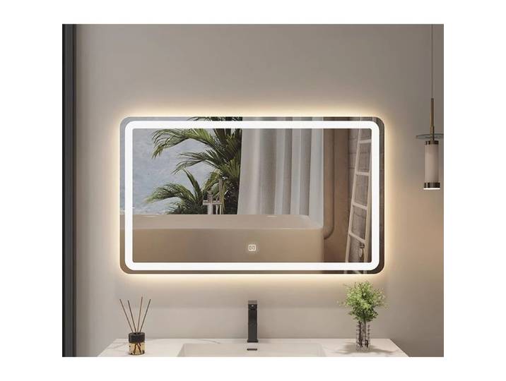 Miroir Mural Lumineux LED de Salle de Bain carré Simple étanche Intelligent HD avec Interrupteur Tactile 40×60CM