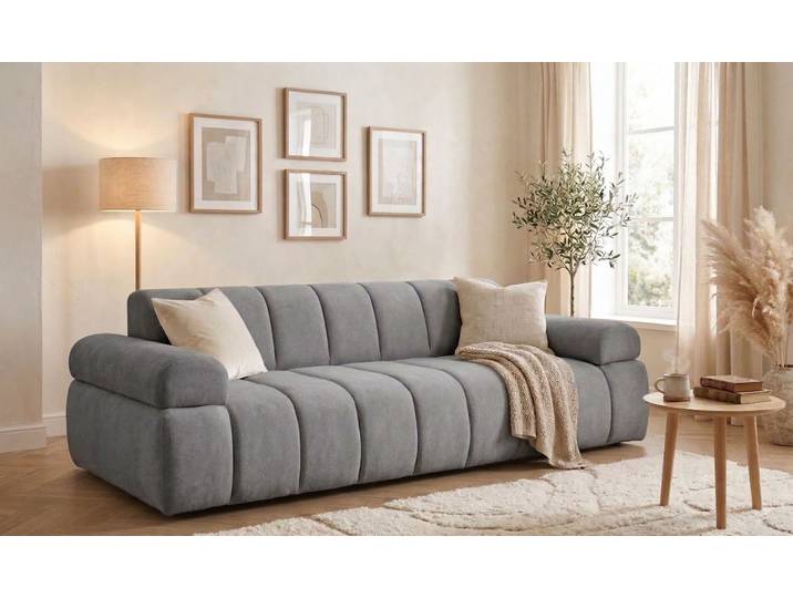 3-Sitzer HOME AFFAIRE LYOTH Design-Sofa, moderne Steppung, Breite 220 cm , grau (silber), B:220cm H:71cm T:93cm, 100% Polyester, Sofas, mit Wellenunterfederung, gemütlich und modern, komfortables Sitzgefühl