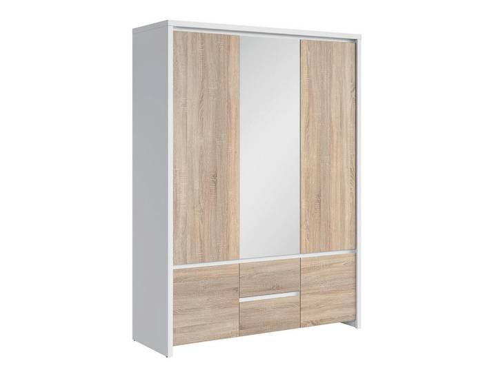 Petits-meubles Kleiderschrank 3 Türen Soren Holz und Weiß, Braun, Holzwerkstoff, 153.5x211x55.5 cm, Schlafzimmer, Kleiderschränke