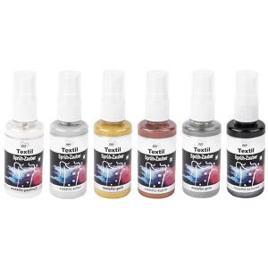 Ideen-mit-Herz Stoffmalfarben Textil-Sprüh-Zauber metallic, 6 Farben, für helle & dunkle Textilien, bis 30°C, 6x 50ml