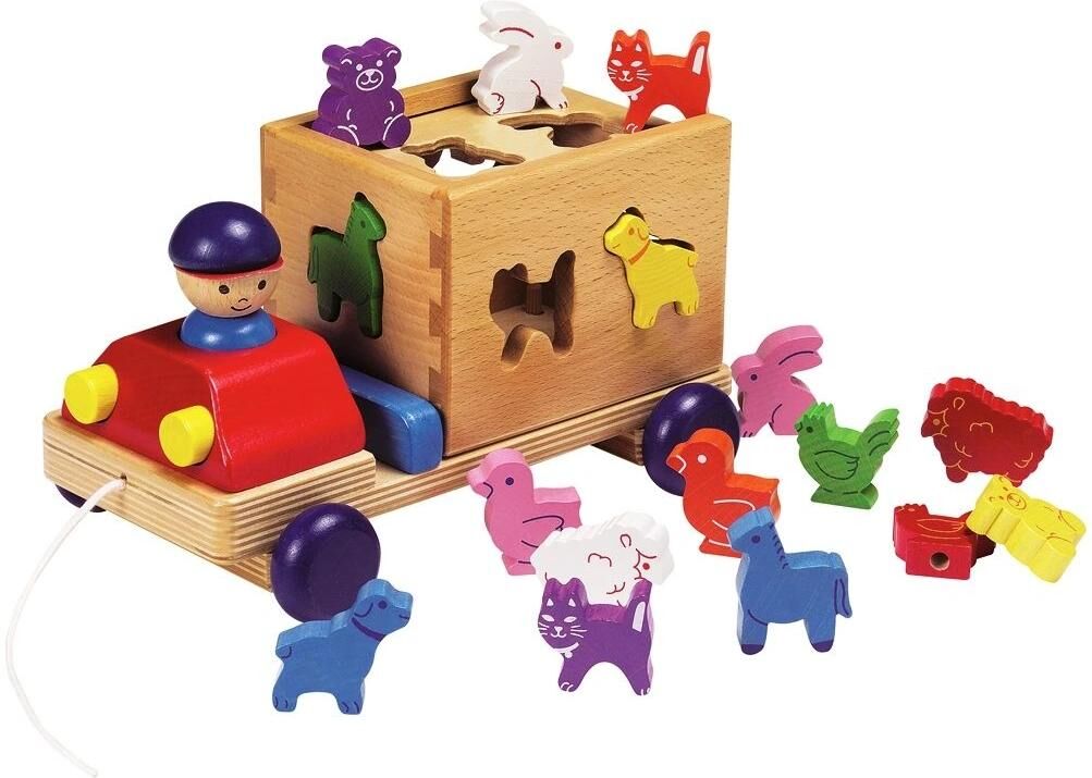 Spielbausteine SPIELBA "Steckspiel Lastwagen", Kinder, bunt (mehrfarbig), Holz, Spielbausteine Spielbausteine, Lastwagen mit Tieren und Sortierspiel mehrfarbig Einheitsgröße