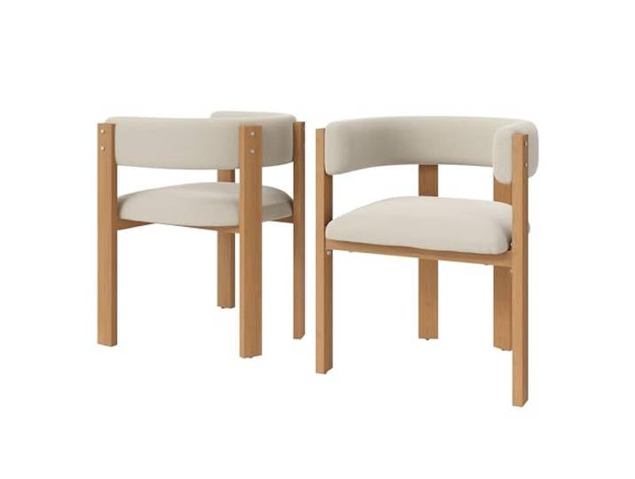 SEEDWAVE Esszimmerstühle 2er Set, Küchenstuhl mit Metallbeinen und verstellbaren Fuß, geschwungene Rückenlehne, Sitzfläche aus Flanellstoff, 150 kg Belastbarkeit (Beige)