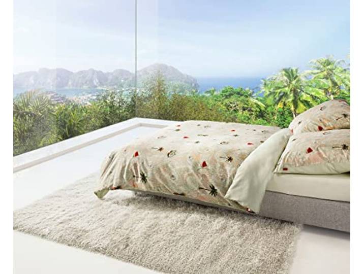 fleuresse Mako-Satin-Wende-Bettwäsche 114352, Paisley mit Ananas und Melonen, Bettbezug 135 x 200 + 1 Kissenbezug 80 x 80 cm, Fb. Creme