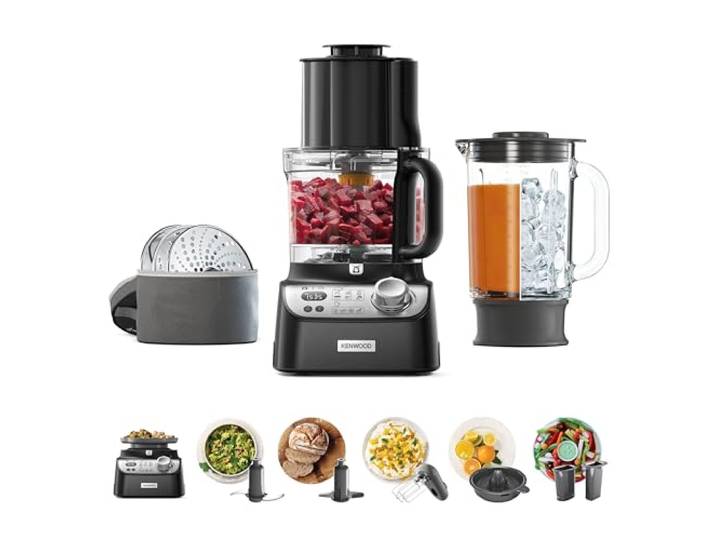 Kenwood MultiPro XL Weigh+ FDM72.990BK – Küchenmaschine (1000 W) mit Waage, Timer, XL-Einfüllschacht - Kneten, Schneiden, Würfeln, Mixen - 1,5L ThermoResist Glasmixer, vielseitigem Zubehör, Schwarz