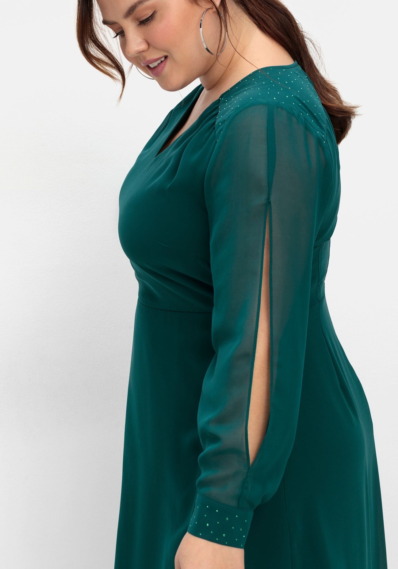 Abendkleid "Abendkleid", Damen, Gr. 46, Normalgrössen, Langarm, grün (dunkelgrün), 100% Polyester, unifarben, lang, V-Ausschnitt, Kleider Abendkleid dunkelgrün 46, Normalgrössen, Langarm