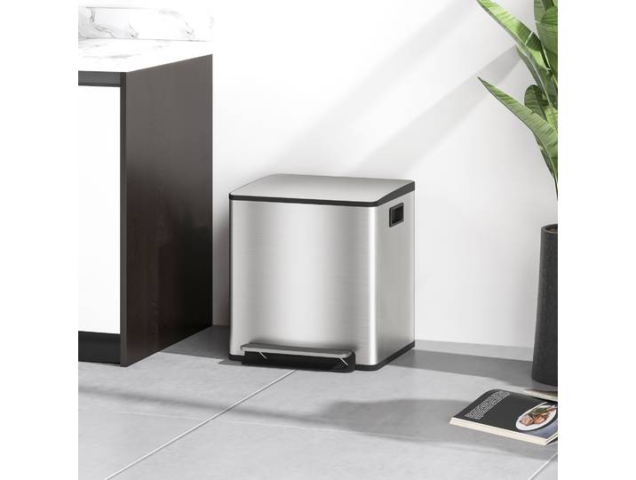 HOMCOM Poubelle Cuisine 2x15L Acier Inox Fermeture Douce