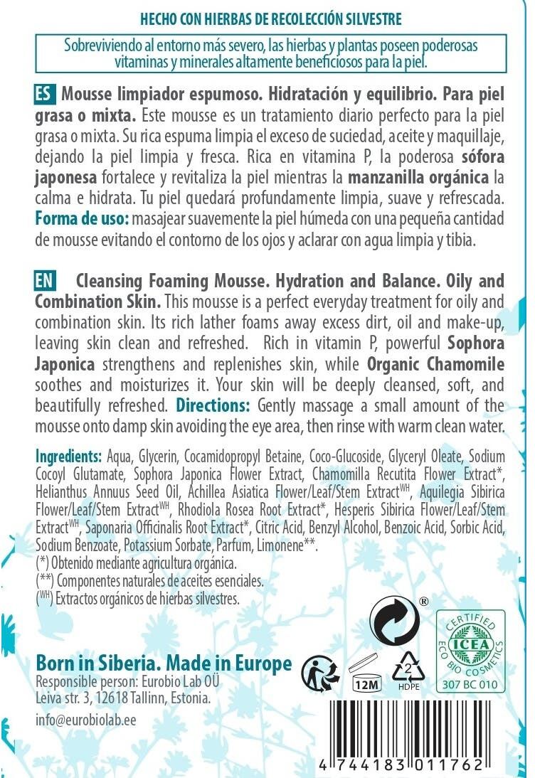 NATURA SIBERICA mousse limpiador espumoso piel grasa o mixta 150 ml