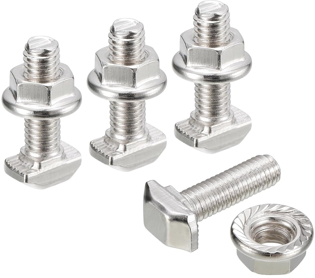 20 sets glijbouten met T-vormige pen en hamerkop voor aluminium profiel serie 20 inclusief M5 x 12 mm T-schroeven en M5 zeskantmoeren met flens