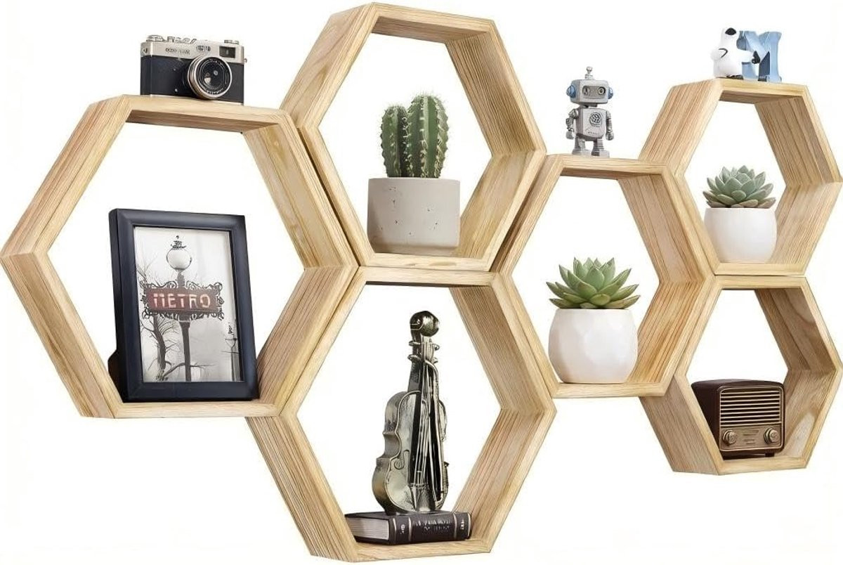 Set van 6 zeshoekige wandplanken voor wanddecoratie