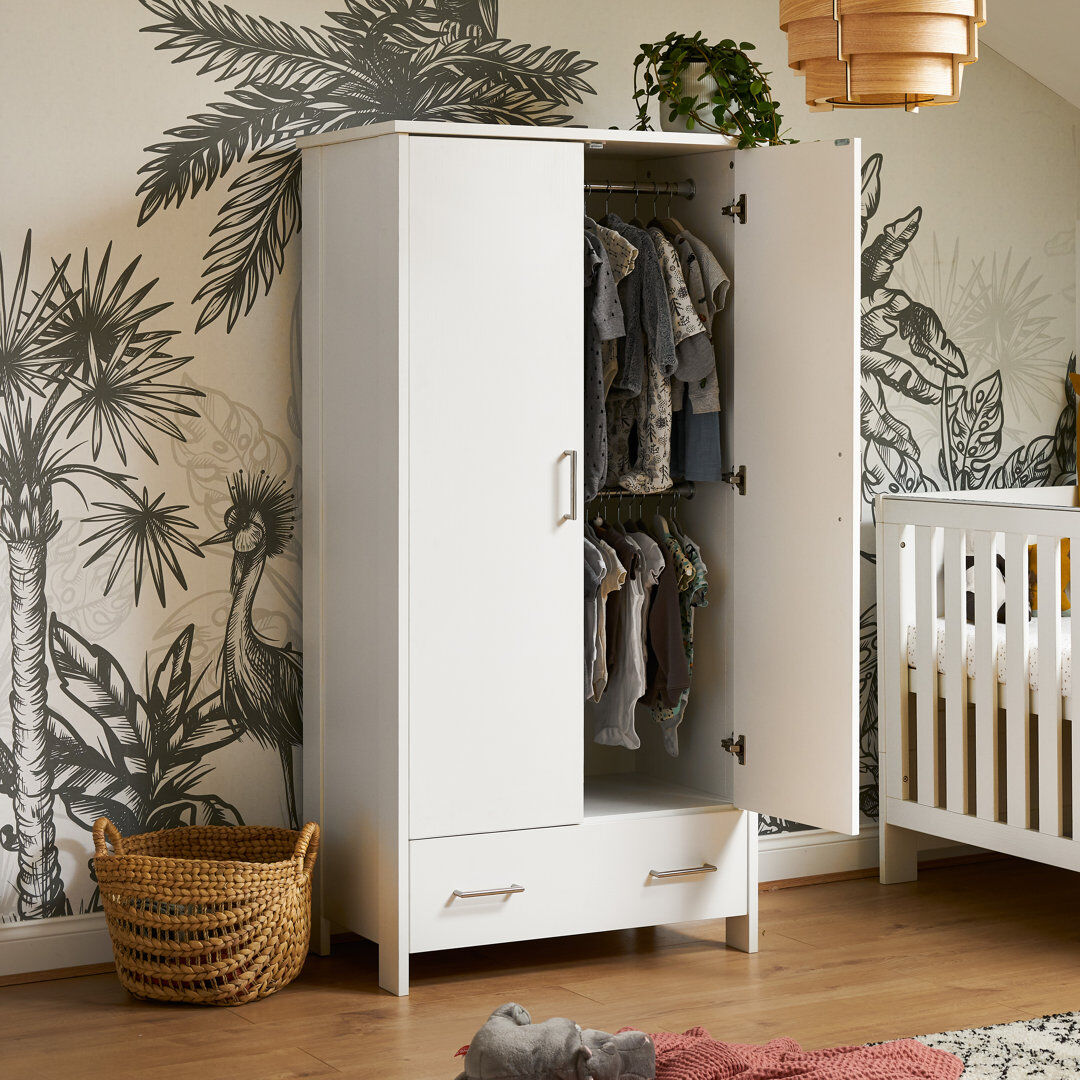 Obaby Nika Double Wardrobe White Wash 170cm H X 85cm W X 50cm D