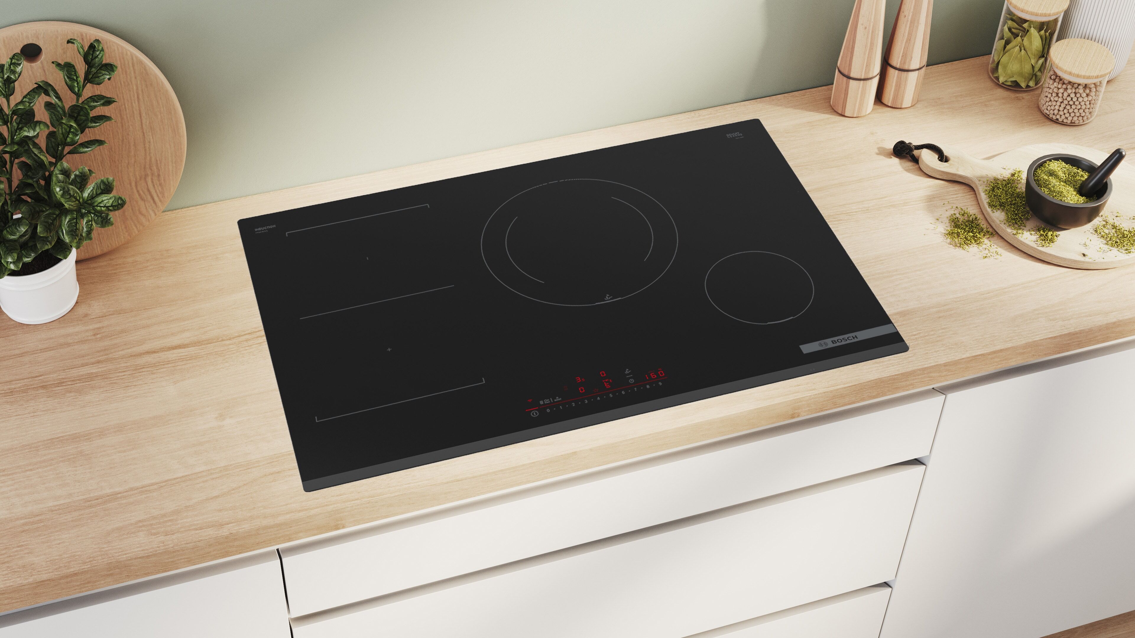 Bosch Induktions-Kochfeld "PVS831HC1E", schwarz, B:80,2cm H:5,1cm T:52,2cm, Kochfelder, Große 28-cm-Zone für jede Pfanne & Bratsensor gegen Anbrennen, Induktions-Kochfeld