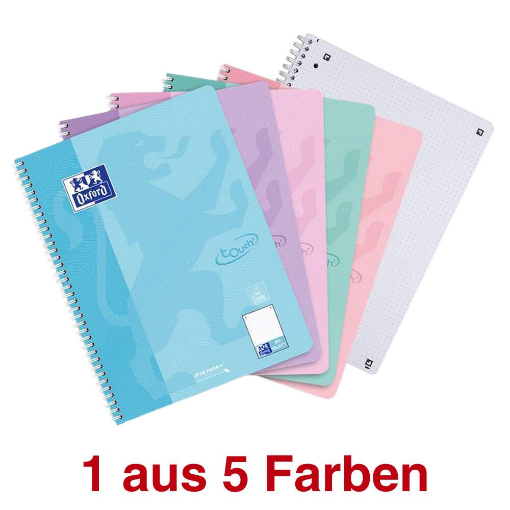 Oxford TOUCH Collegeblock DIN A4 punktkariert pastell flieder, pastell blau, pastell grün, pastell koralle 400196076