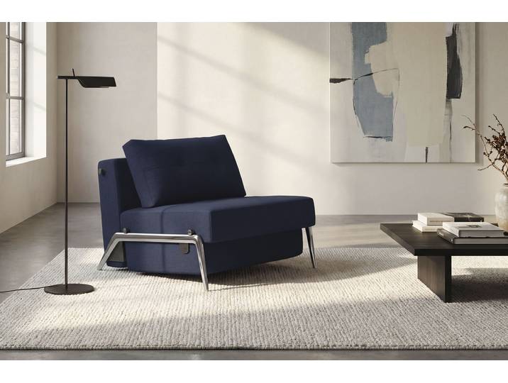 Sessel INNOVATION LIVING ™ CUBED Schlafsessel Füße chrom glänzend, Breite 95cm , blau, B:97cm H:78cm T:96cm, Sessel, Sessel