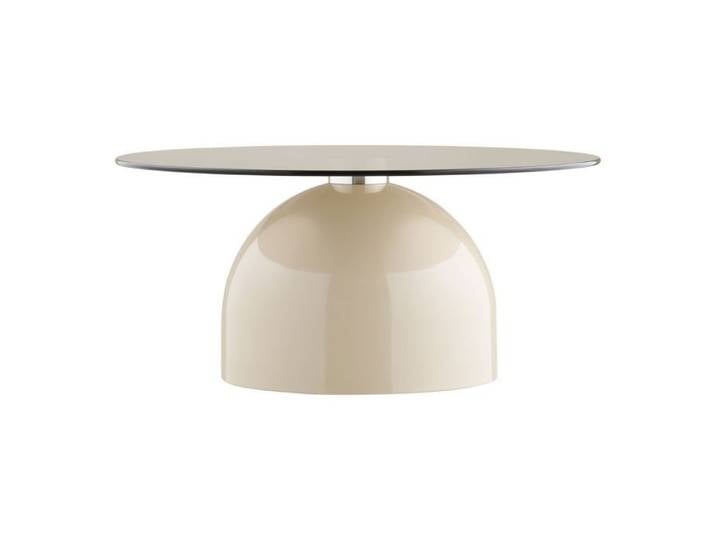 Table basse plateau Ø70cm en verre trempé fumé pied central en métal beige - RAFAELO