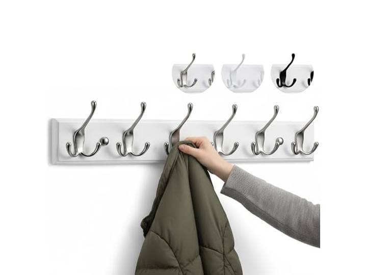 LARHN Kapstok Muur - Wandkapstok Wit - 6 Mat-Nikkel Haken - 59 cm