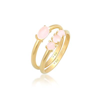 Solitärring ELLI "Opal Pink Stapelringe 2er Set 925 Silber" Gr. 56, gold, Fingerringe, Damen, 56mm,mit Steinen, Silber 925 (Sterlingsilber)