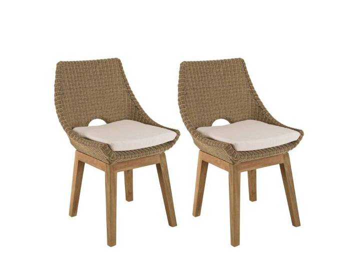 MACABANE KALLY - Lot de 2 chaises jardin rotin synth. et coussin pieds droits