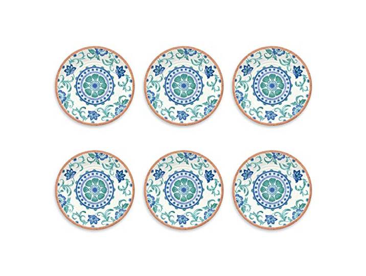 Abode Homewares TarHong Rio Salatteller, Melamin, Blumenmuster, 21,6 cm, Türkis, 6 Stück
