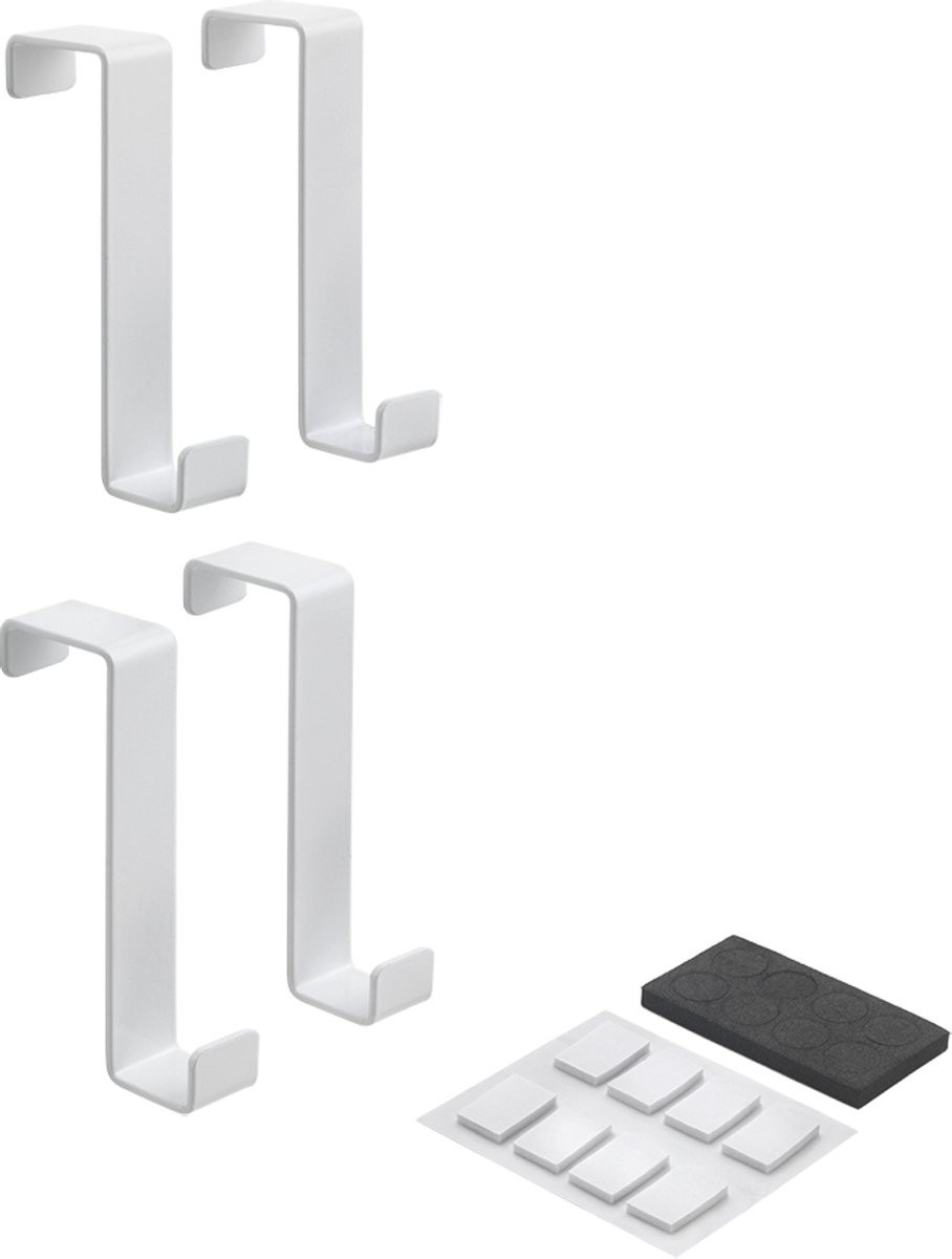 Metaltex Deurhaak Set van 4 stuks - Wit met antislip pads - Voor deuren van 1,6 en 2,2 cm