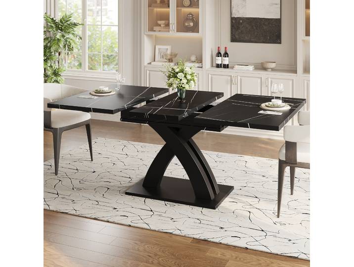 Meubliv Table À Manger Extensible 160x80 Cm Noire – Plateau Mdf\, 2 À 6 Personnes