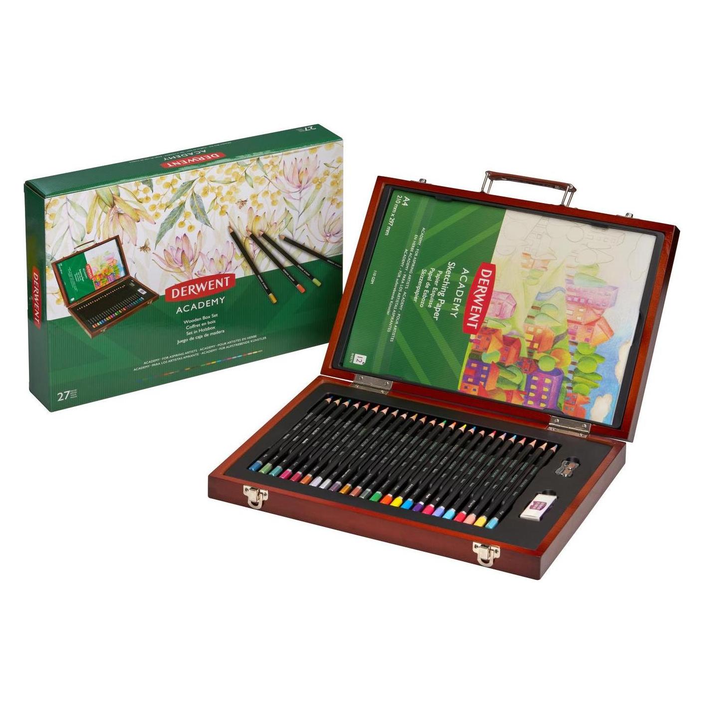 Derwent Malstiftekoffer Academy aus Holz, 27 Stück (27x) (2305950)