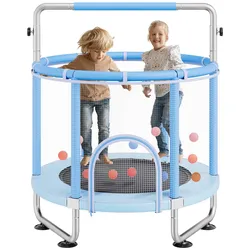 VEVOR Kindertrampolin Trampolin Mini Freizeittrampolin 147 cm für Kleinkinder mit Sicherheitsnetz & Basketballkorb, Geburtstagsgeschenk Weihnachtsspielzeug für Kinder ab 3 Jahren Blau
