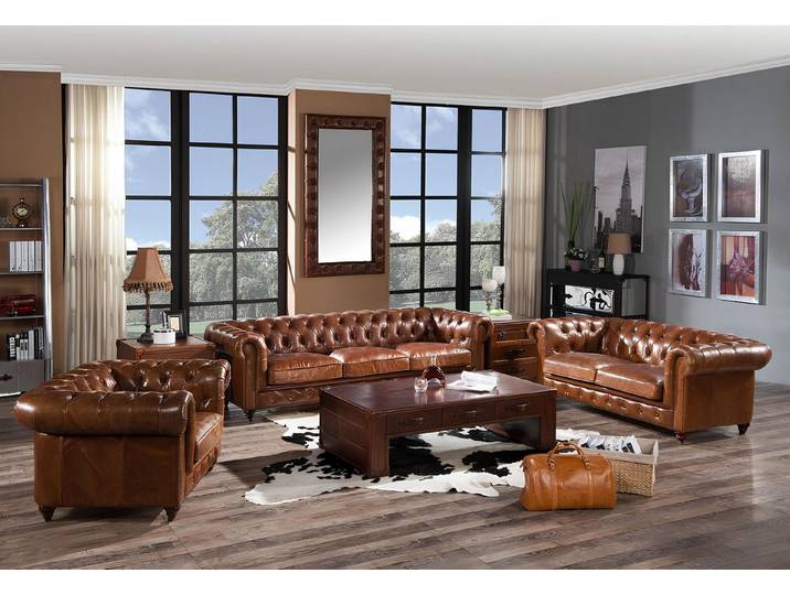 Xlmoebel Chesterfield-Sofa Leder Couch im Vintage Chesterfield-Stil mit edler Optik, Hergestellt in Europa