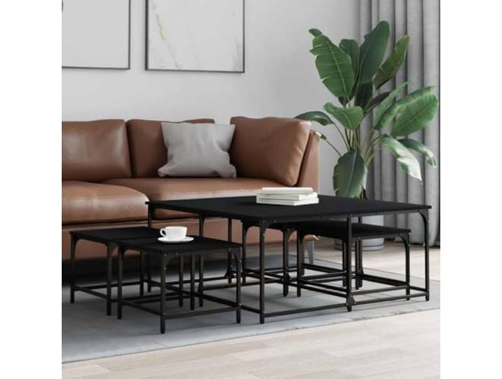 HEFZGDB 5 Stück Satztische Schwarz Holzwerkstoff Set Industrielles Design Couchtisch Beistelltisch Langlebig Stauraum
