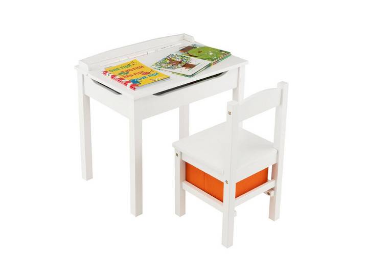 KOMFOTTEU Kindertisch, mit Stuhl, aufklappbarer Tischplatte & Sicherheitsgelenk & Haken
