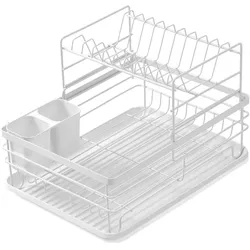 Home Nature Wohnkonzept Küchen Geschirrhalter Abtropfgestell zweistöckig Geschirrständer groß Küchen Organizer Metall weiß japanischer Stil 43 cm