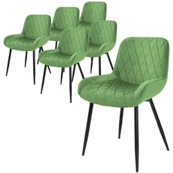 ML-Design – Esszimmerstühle 6er Set Salbei | Samt Sitzfläche, Armlehnen & Rückenlehne, Metallbeine, ergonomische Küchen- & Esszimmerstühle