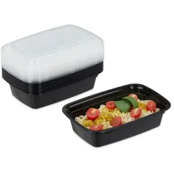 Relaxdays 10er Set Meal Prep Boxen 1 Fach Schwarz,Transparent