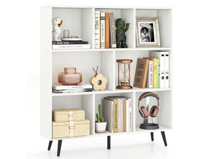 GIANTEX Bibliothèque à 8 Compartiments Ouvertes- Étagère de Rangement Moderne- Pieds en Métal- Salon Chambre- 100x24x107cm- Blanc