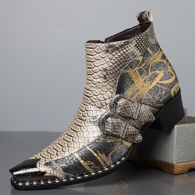 LightInthebox Men's Luxury Faux Leather Boots - Snake Print Design, Bold Style, Perfect for Special Occasions and Night Outs