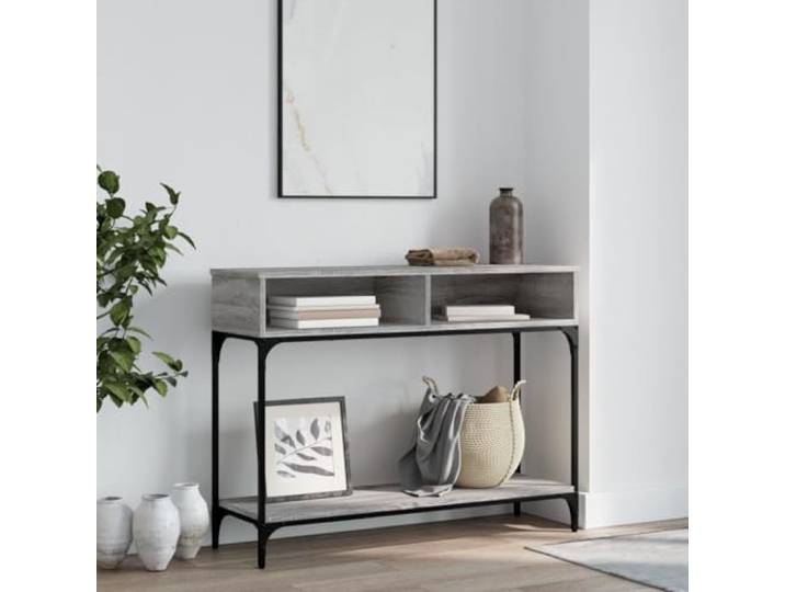 Konsolentisch Grau Sonoma 100x30,5x75 cm Holzwerkstoff mit Metallgestell Mit Fächern und Ablage, Metallgestell für Stabilität, vielseitig nutzbar im Wohnraum, einfache Pflege